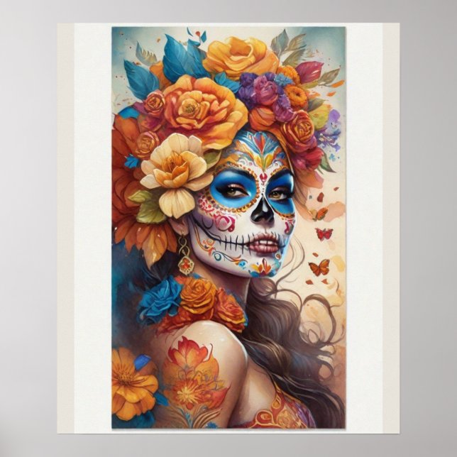 Mesmerizing Woman in Sugar Skull Makeup Poster (Front)