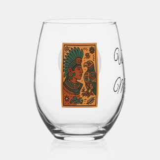 Mesoamerican Emperor Medallion Aztec/Mayan Person Stemless Wine Glass