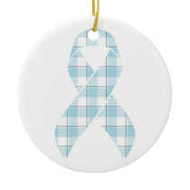 Mesothelioma Awareness Plaid Light Blue Ribbon Ceramic Ornament