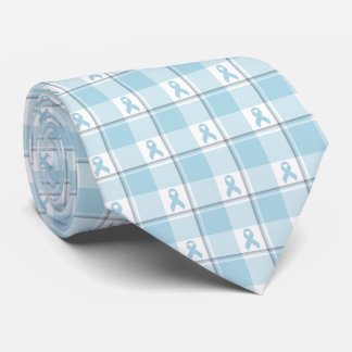 Mesothelioma Awareness Plaid Light Blue Ribbon Neck Tie