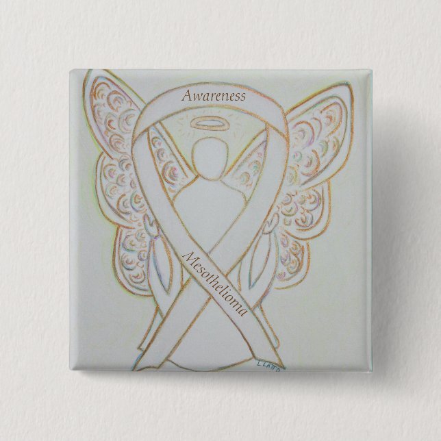 Mesothelioma Awareness Ribbon Angel Button (Front)