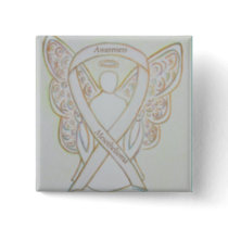 Mesothelioma Awareness Ribbon Angel Button