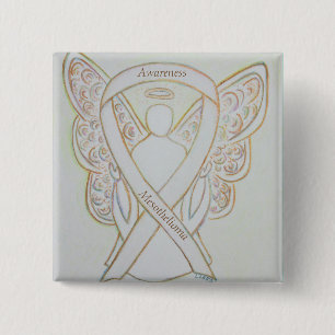 Mesothelioma Awareness Ribbon Angel Button