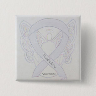 Mesothelioma Awareness Ribbon Angel Button
