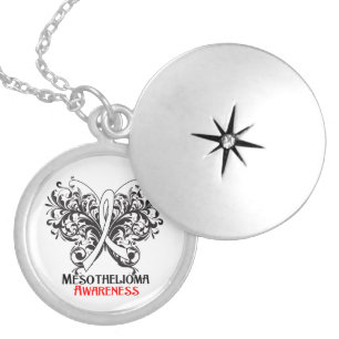 Mesothelioma Flourish Butterfly Ribbon Locket Necklace