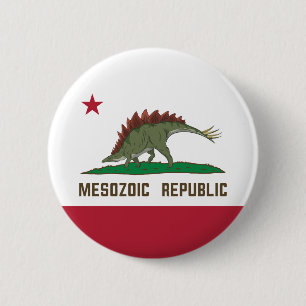 Mesozoic Republic California Flag Stegosaurus Button