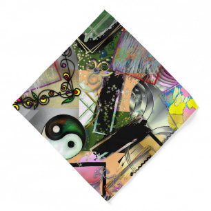 Mess of design objects & symbols with rough effect bandana