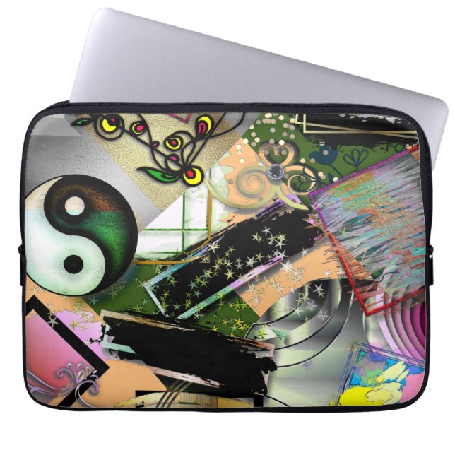Mess of design objects & symbols with rough effect laptop sleeve (Front)