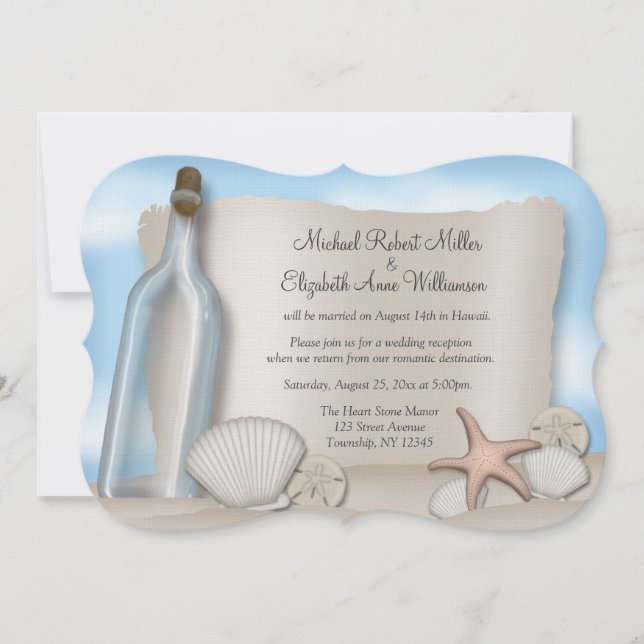 Message Bottle Beach Reception ONLY Invitations (Front)