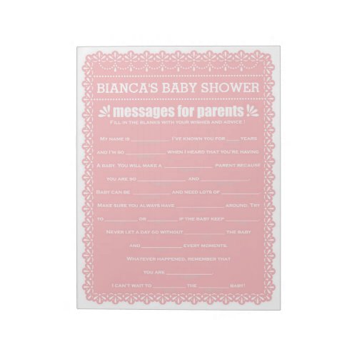 Message for Parents Pink Papel Picado Baby Shower Notepad