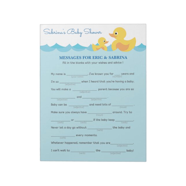 Message for Parents To Be Rubber Duck Baby Shower Notepad (Rotated)