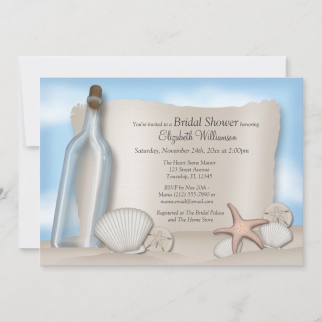 Message from a Bottle Beach Bridal Shower Invitation (Front)