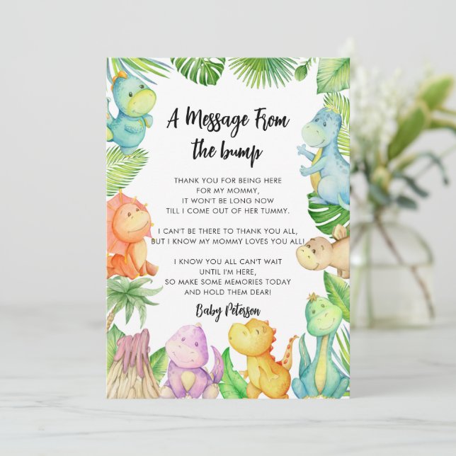 Message From The Bump Dinosaur Baby Shower Card Zazzle