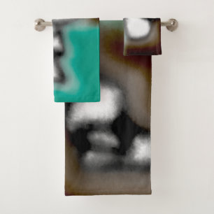 Message in a Bottle: Abstract Brown, Teal, B & W Bath Towel Set