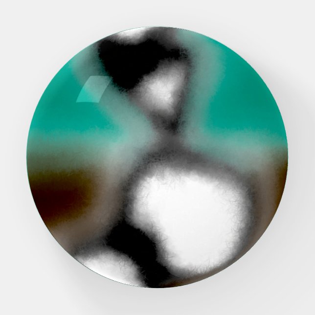 Message in a Bottle: Abstract Brown, Teal, B & W Paperweight (Front)