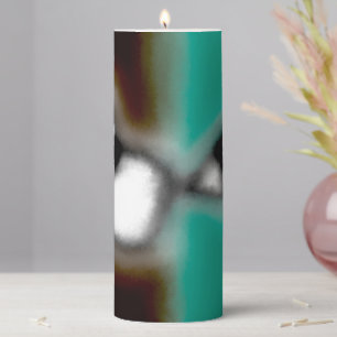 Message in a Bottle: Abstract Brown, Teal, B & W Pillar Candle