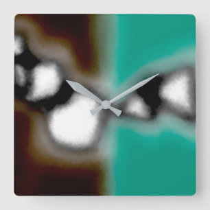 Message in a Bottle: Abstract Brown, Teal, B & W Square Wall Clock