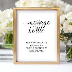 Message In A Bottle Advice Wishes Bridal Shower Poster