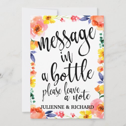 Message in a Bottle Affordable Floral Wedding Sign