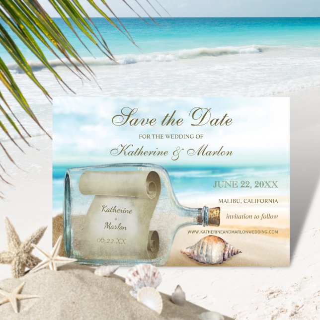 Message in a Bottle Beach Sea Shell Wedding Save The Date