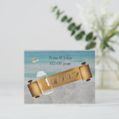 Message in a bottle Beach Wedding Invitation Postcard (Standing Front)