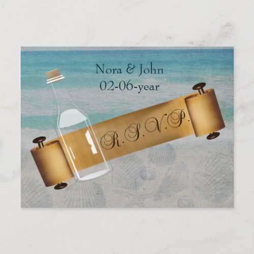 Message in a bottle Beach Wedding Invitation Postcard