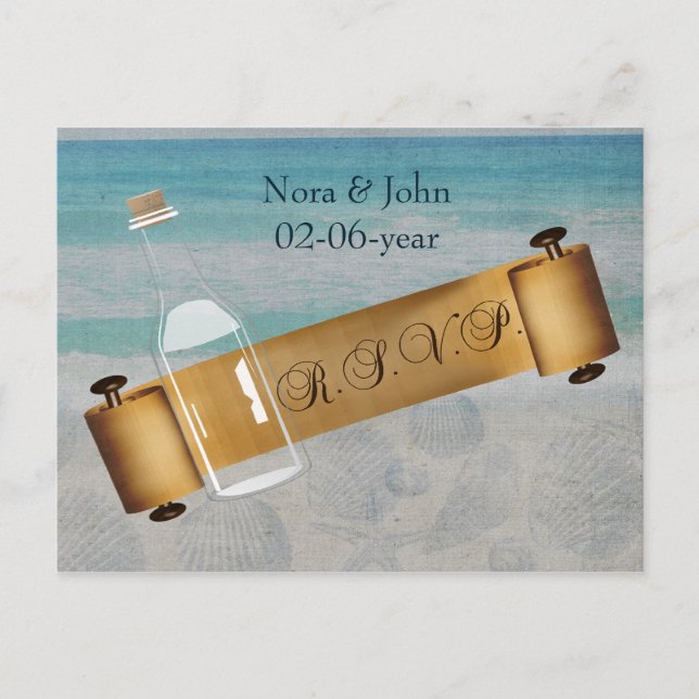 Message in a bottle Beach Wedding Invitation Postcard (Front)