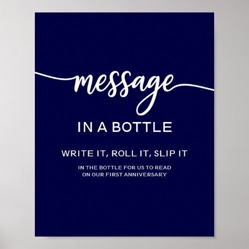 Message In A Bottle Elegant Navy Blue Wedding Sign