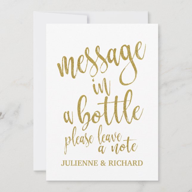 Message in a Bottle Gold Affordable Wedding Sign Invitation (Front)