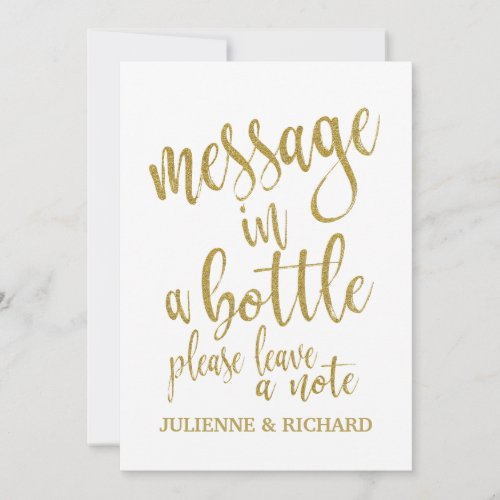 Message in a Bottle Gold Affordable Wedding Sign Invitation