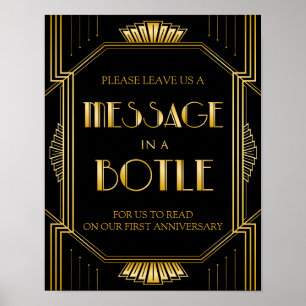 Message in a Bottle Wedding Sign   Art Deco Gatsby