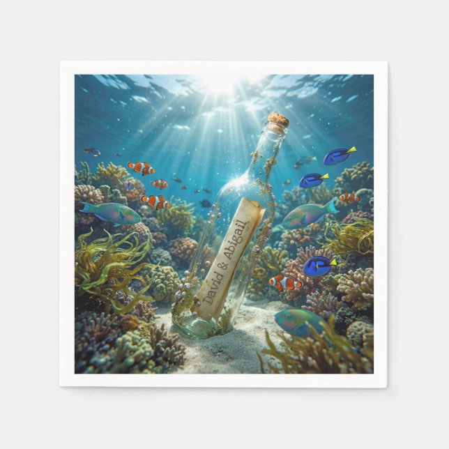 Message in a Bottle with Names Napkins (Front)