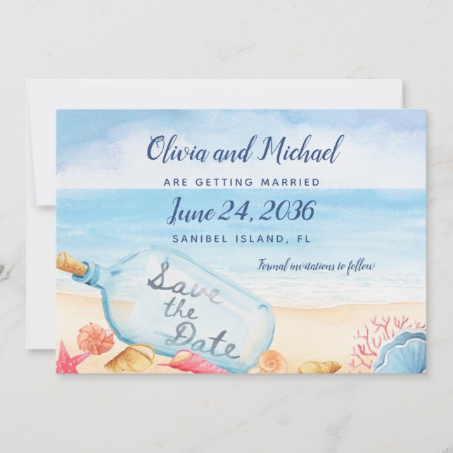 Message In Bottle Beach Wedding Save The Date (Front)