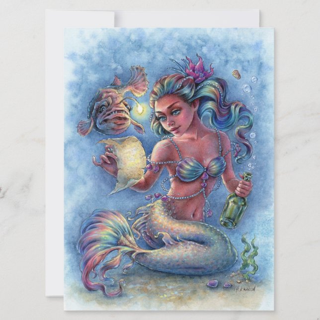 Message in The Bottle Mermaid Fantasy Art Card (Front)