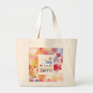Message - keep your heart happy  large tote bag