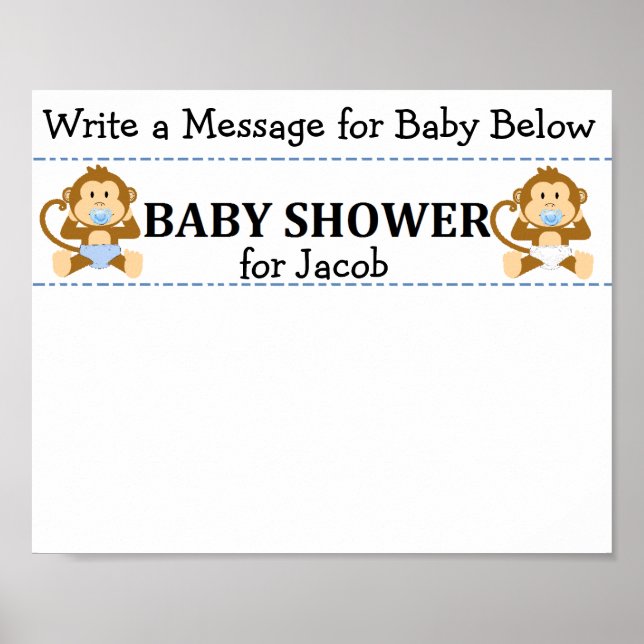 Message Keepsake Monkey Baby Shower Poster (Front)
