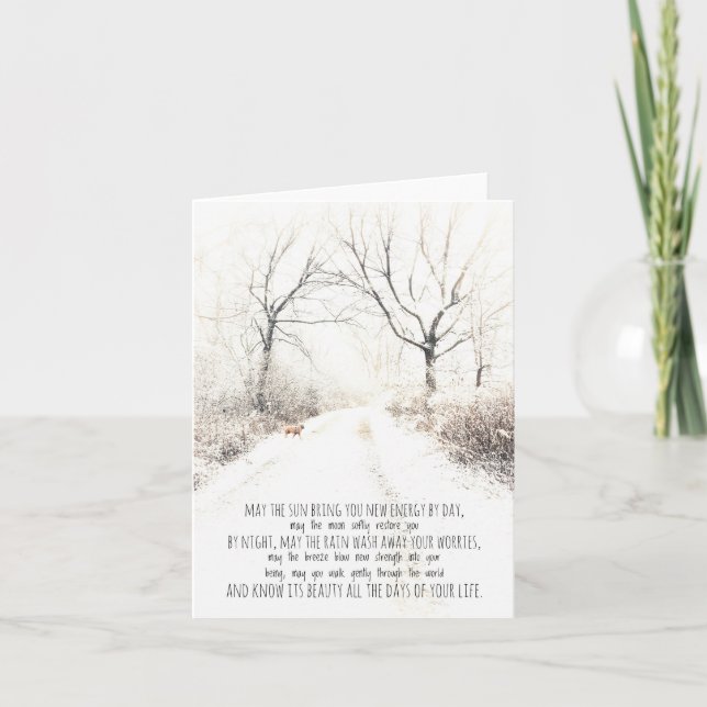 Message, snow with dog letterpress thank you card (Front)