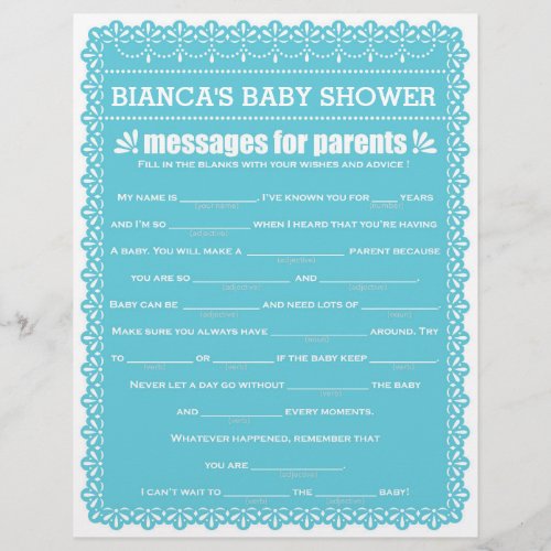 Messages for Parents Blue Papel Picado Baby Shower