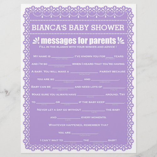 Messages for Parents Purple Papel Picado Shower