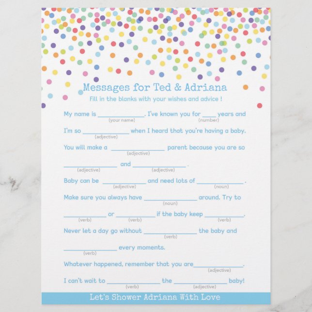 Messages for Parents To Be Confetti Baby Shower (Front)