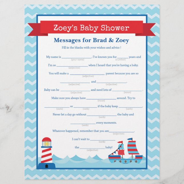 Messages for Parents To Be Nautical Baby Shower (Front)