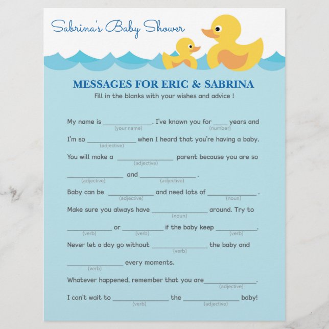 Messages for Parents To Be Rubber Duck Baby Shower (Front)