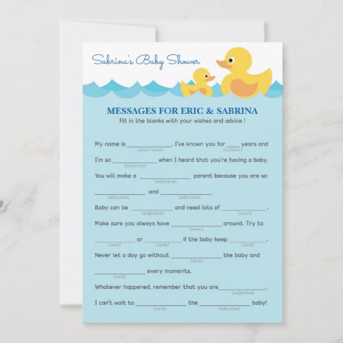 Messages for Parents To Be Rubber Duck Baby Shower Invitation