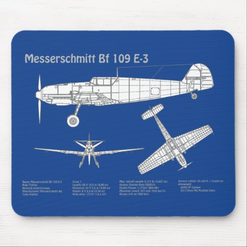 Messerschmitt Bf 109 _ Airplane Blueprint ABD Mouse Pad