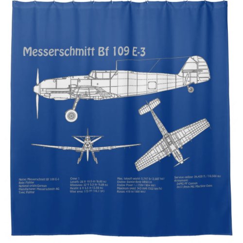 Messerschmitt Bf 109 _ Airplane Blueprint ABD Shower Curtain