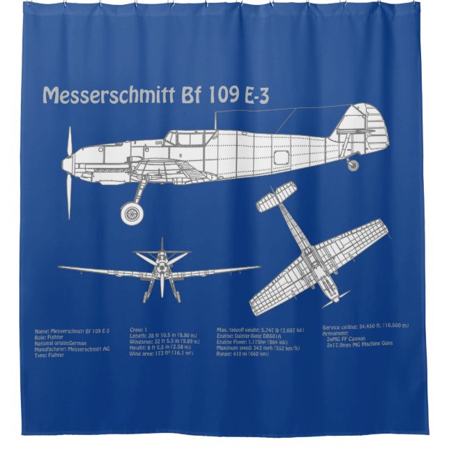 Messerschmitt Bf 109 - Airplane Blueprint ABD Shower Curtain (Front)