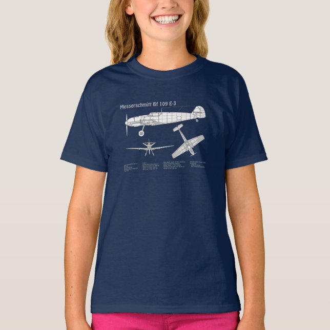 Messerschmitt Bf 109 - Airplane Blueprint ABD T-Shirt (Front)