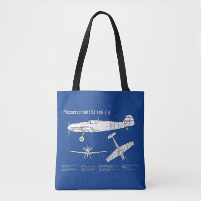 Messerschmitt Bf 109 - Airplane Blueprint ABD Tote Bag (Front)