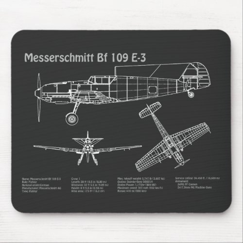 Messerschmitt Bf 109 _ Airplane Blueprint PD Mouse Pad