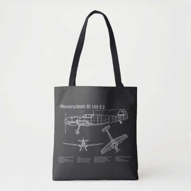 Messerschmitt Bf 109 - Airplane Blueprint PD Tote Bag (Front)